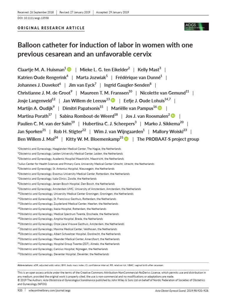 Balloon Catheter For Induction of Labor in Women With One Previous ...