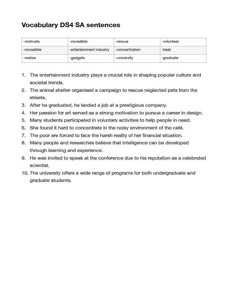 Aaron Vocabulary DS4 SA Sentences Answer | PDF