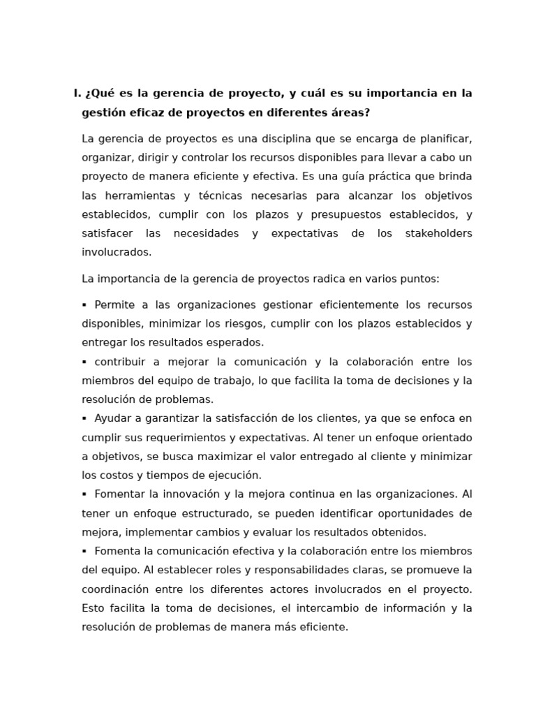 Definición y importancia de la gerencia de proyectos | PDF ...
