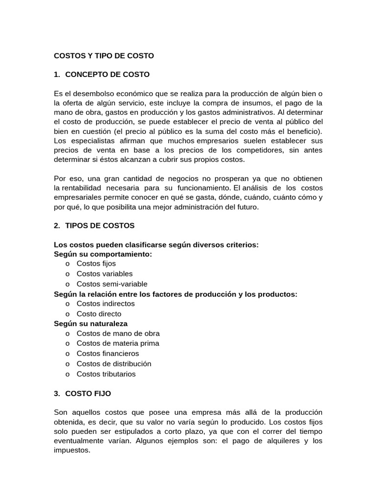 Costos y Tipo de Costo | PDF | Costo | Business