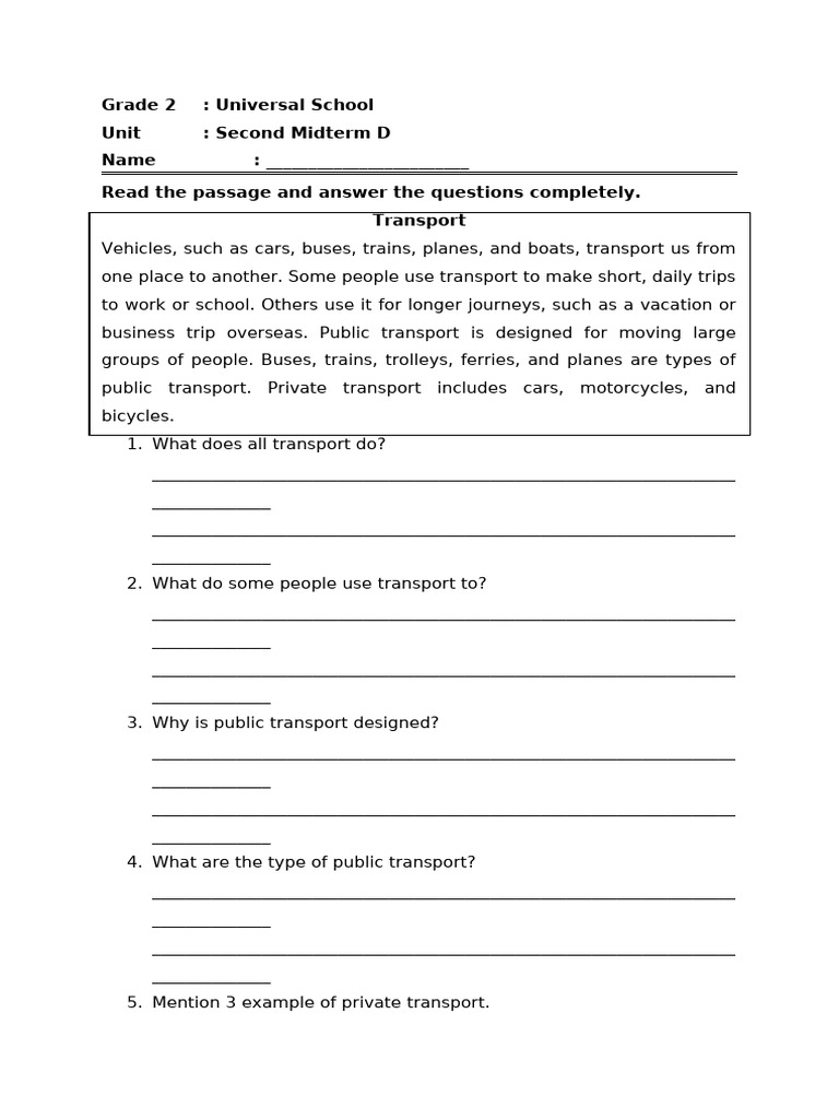 Grade 2 Transport And Grammar Exercises Pdf Transport Linguistic