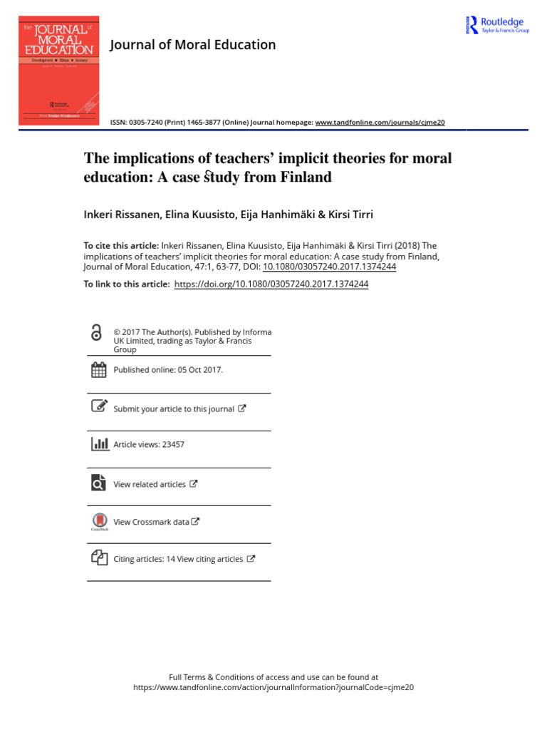 The Implications of Teachers Implicit Theories For Moral Education A ...