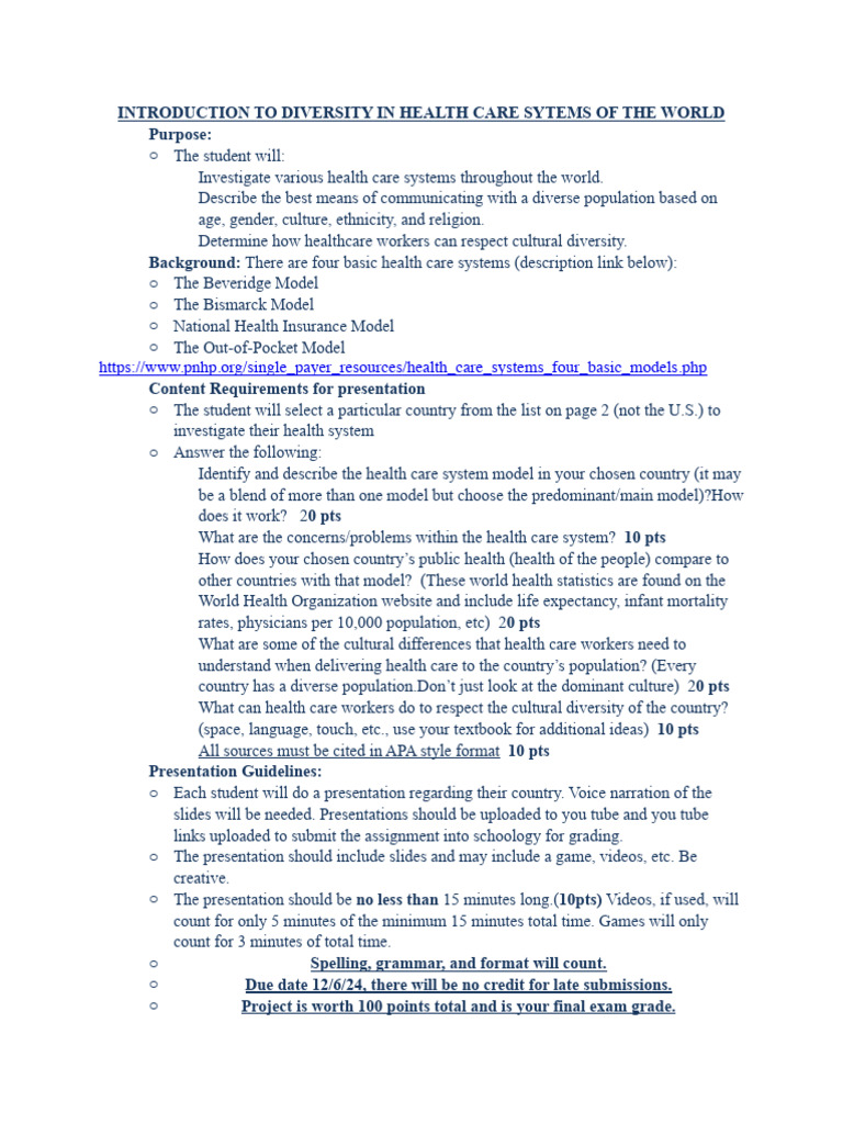 Diversity in Healthcare Assignment Page | PDF | Health Care | Health System