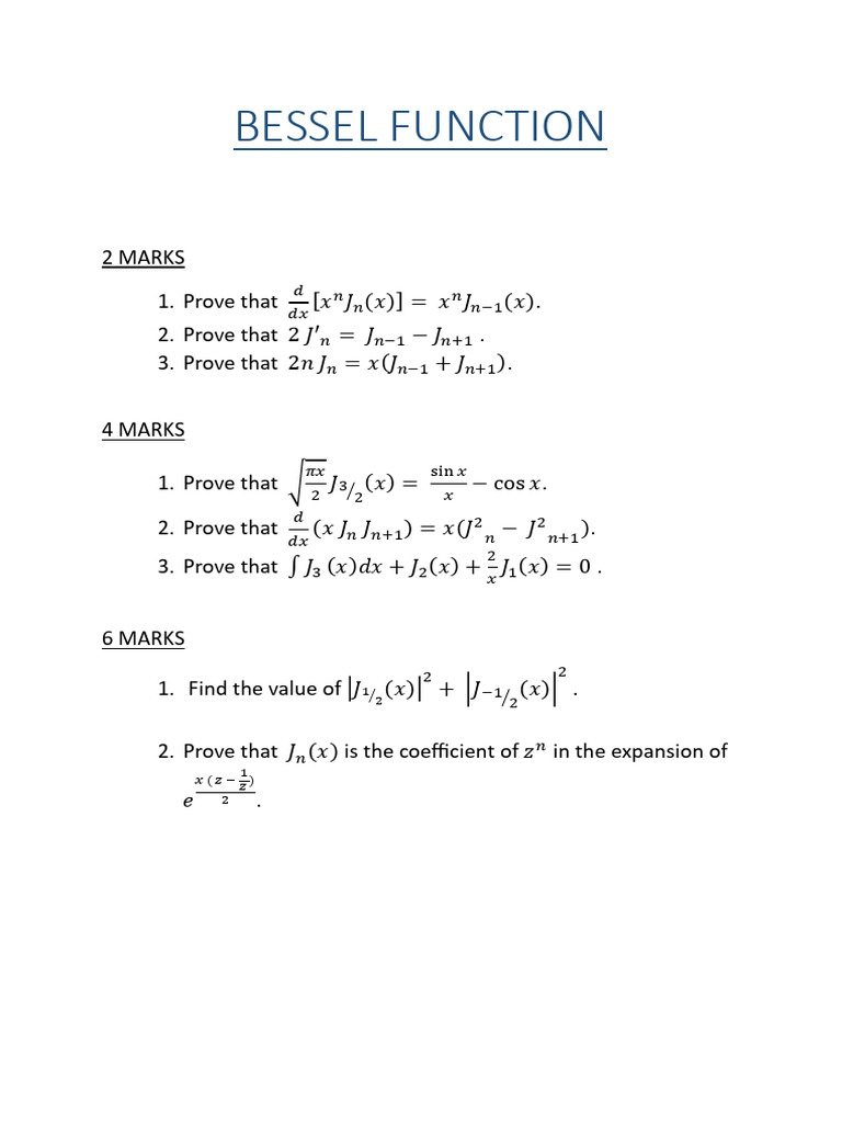 Bessel Function Properties and Proofs | PDF