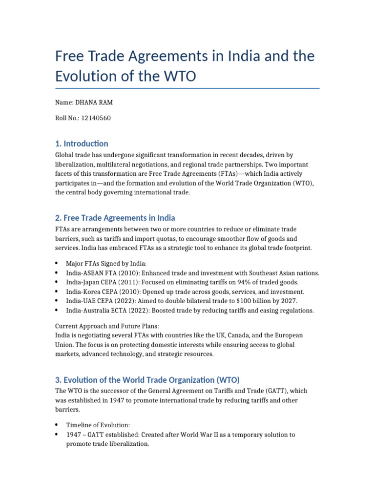 India's FTAs and WTO Evolution Insights | PDF | World Trade ...