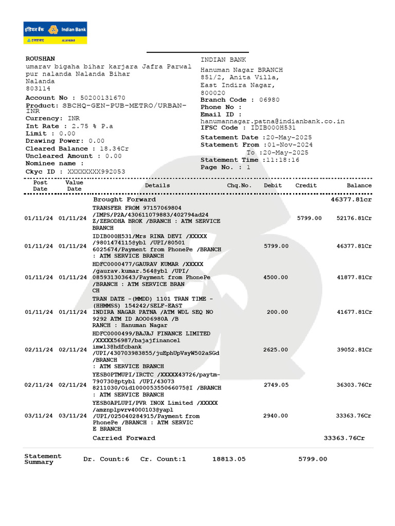 RAUSHAN KUMAR - Docx Bank Stat | PDF | Debit Card | Banks