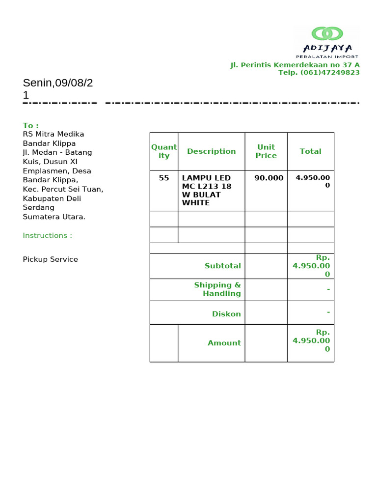 Invoice Pembelian Lampu LED RS Mitra Medika | PDF