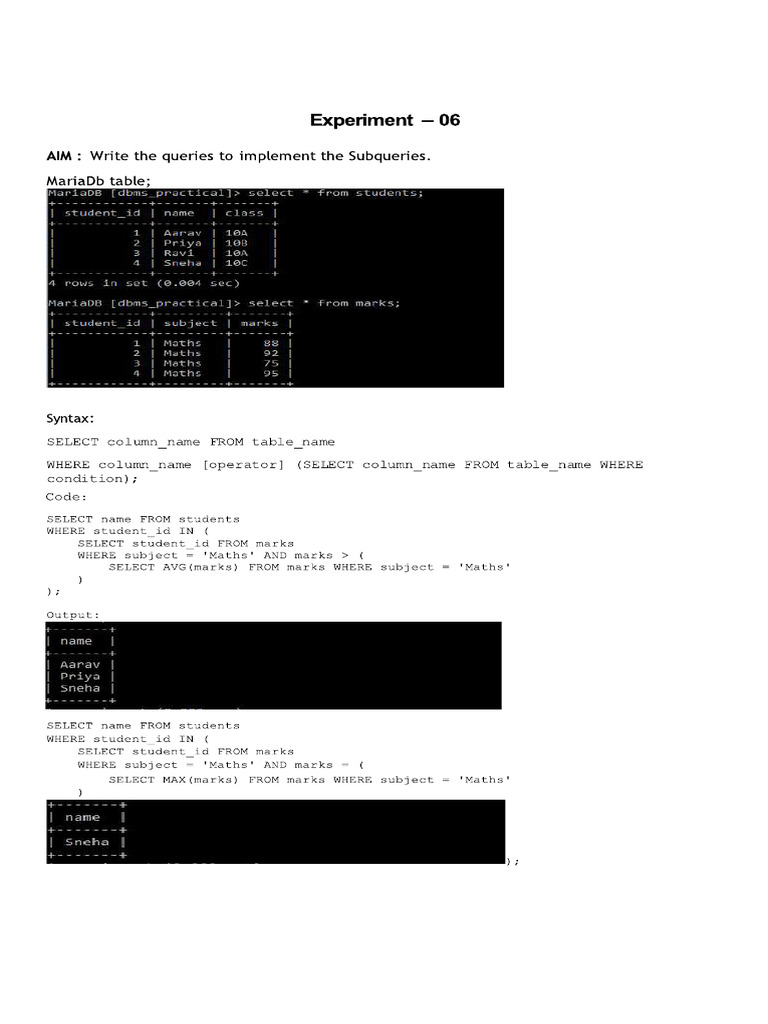 DBMS 6-10 Lab | PDF