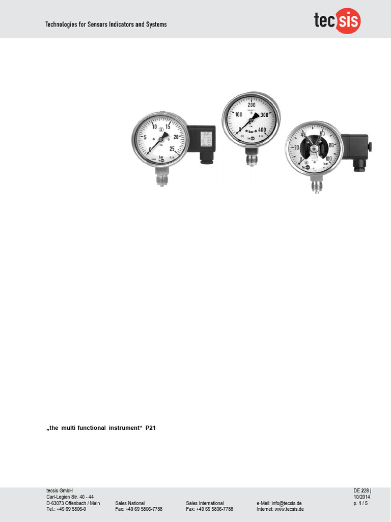 Tecsis P2114 Pressure Gauge Overview | PDF | Pressure Measurement ...