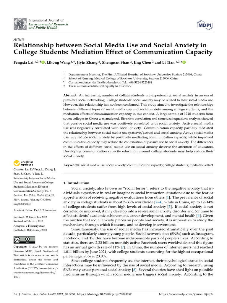 Relationship Between Social Media Use and Social Anxiety in | PDF ...