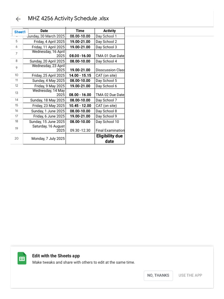 MHZ 4256 Activity Schedule | PDF