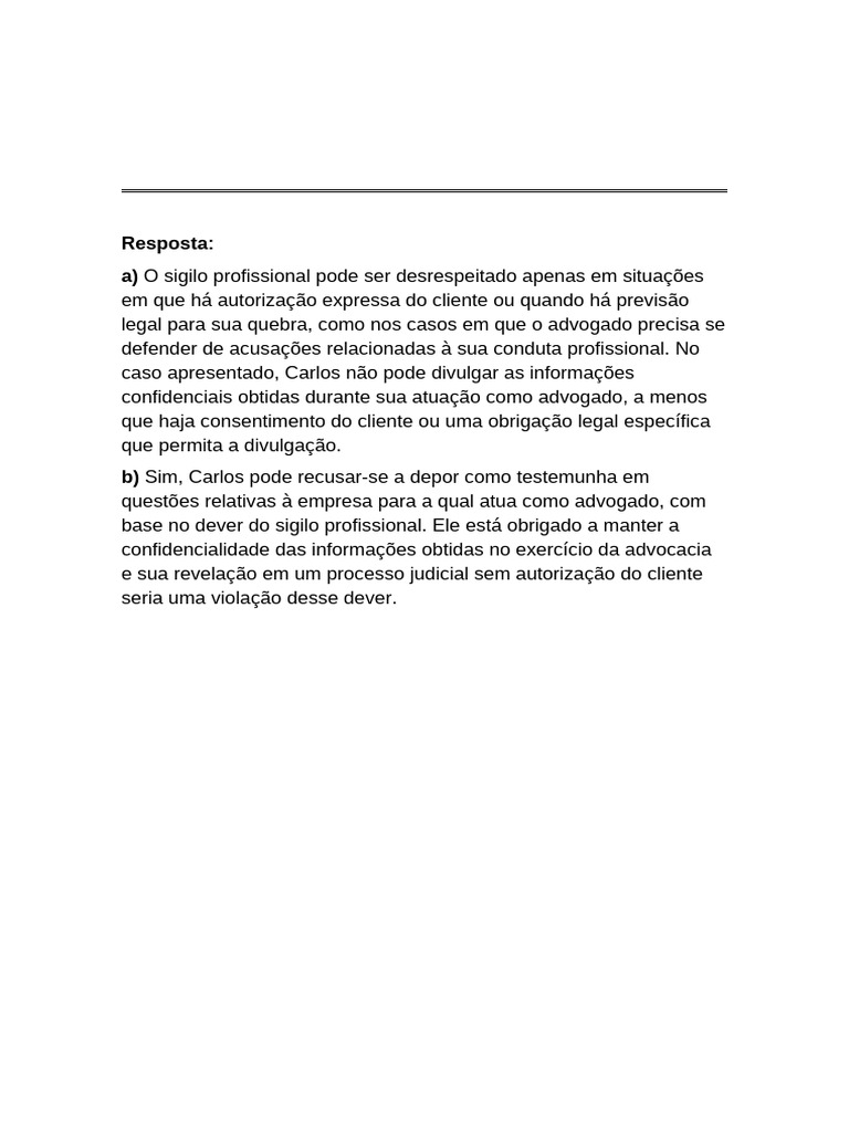 Sigilo Profissional na Advocacia: Limites e Exceções | PDF
