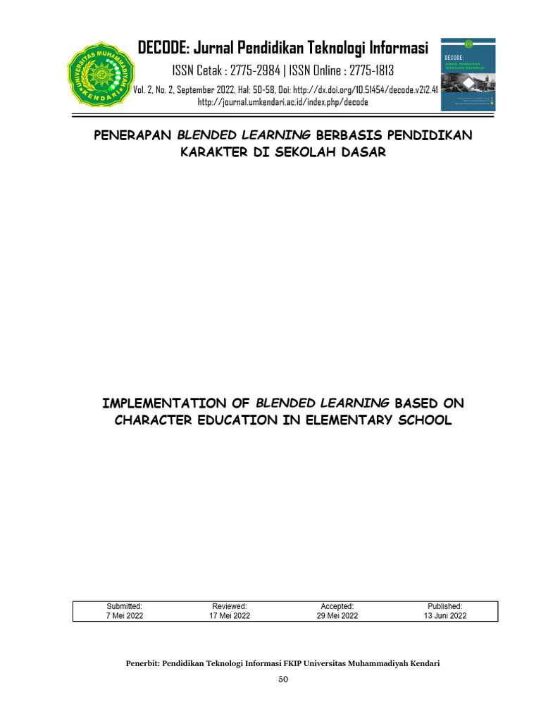 Blended Learning untuk Pendidikan Karakter SD | PDF
