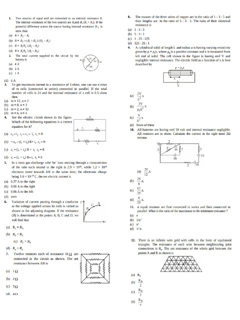 Current Electricity - DPP | PDF
