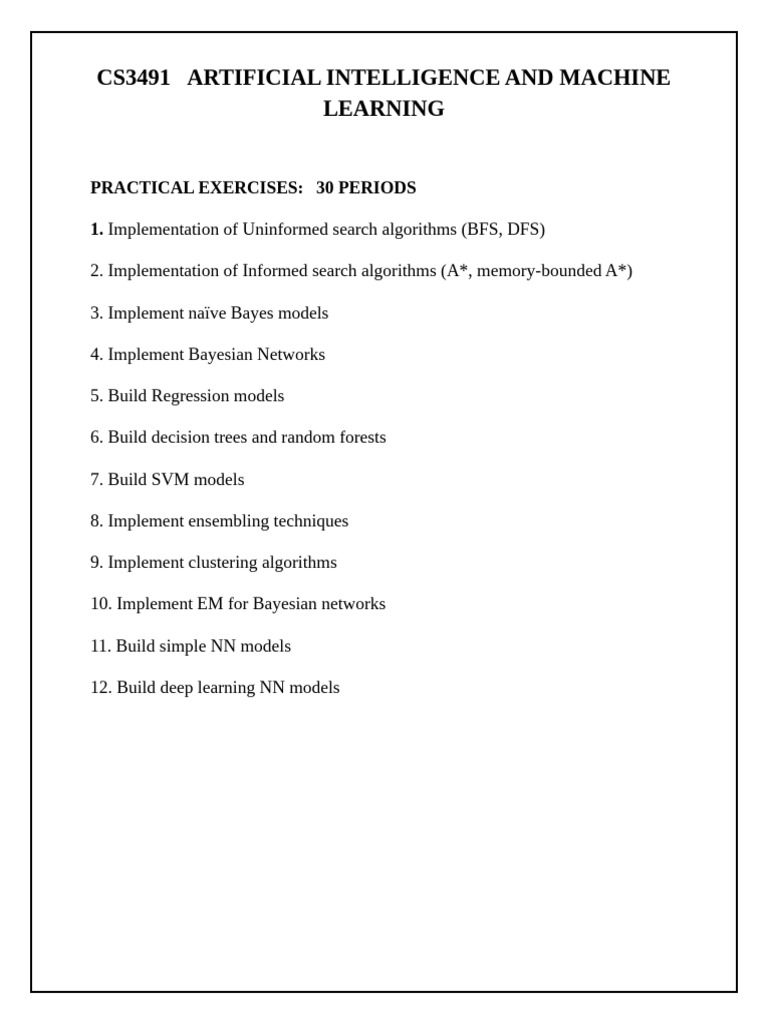 AI & ML Practical Exercises Overview | PDF | Graph Theory | Algorithms