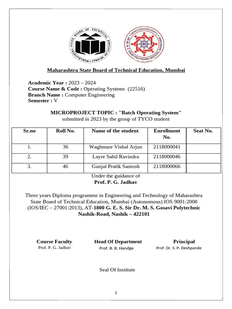 Batch Operating System Microproject 2023 | PDF | Operating System | System