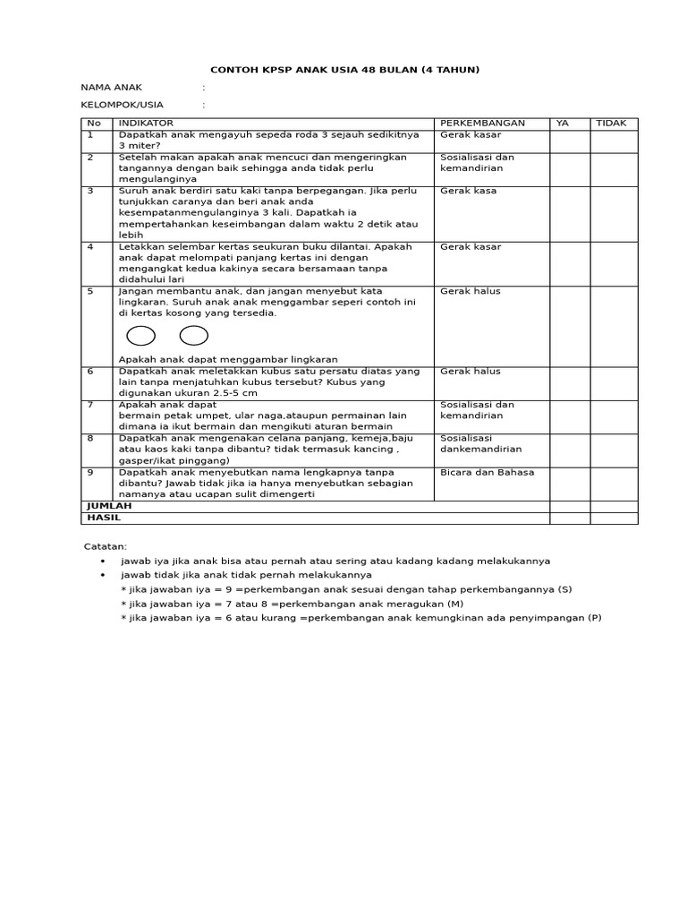 KPSP Anak Usia 4-5 Tahun: Indikator Perkembangan | PDF