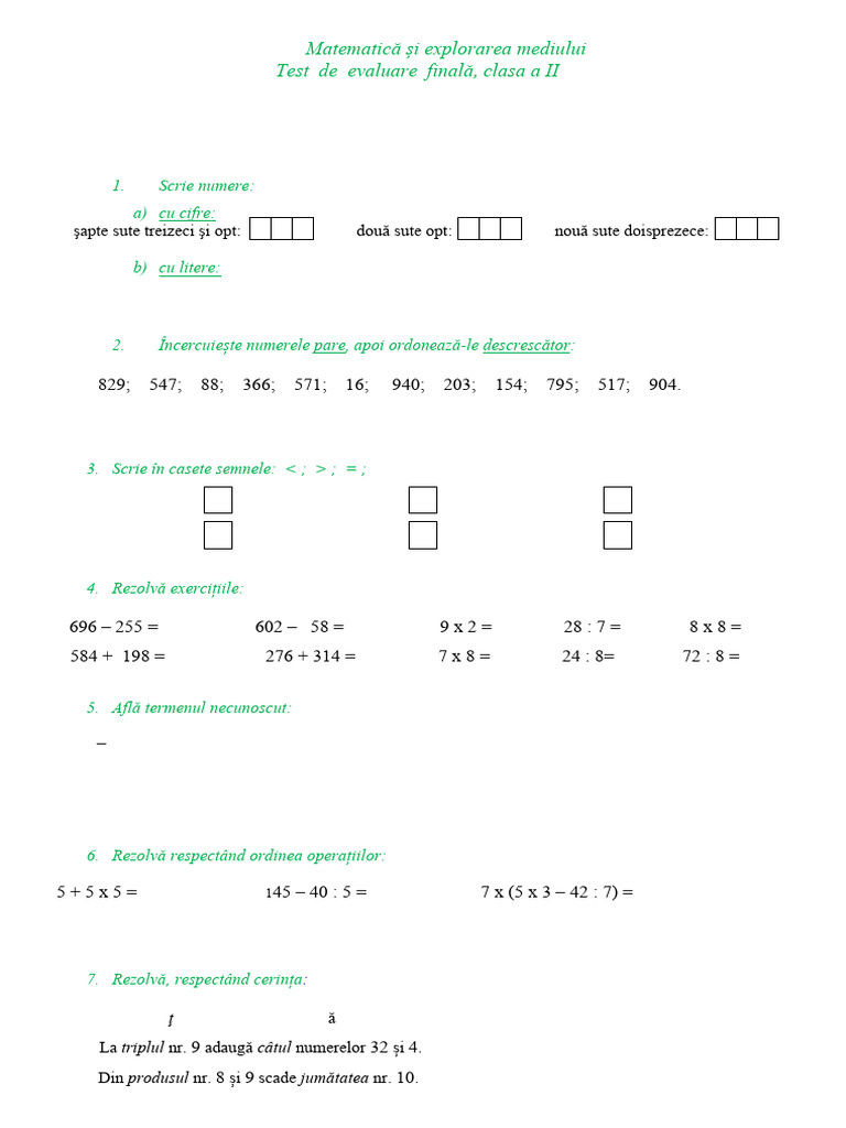 Test Final MEM Clasa A II A | PDF