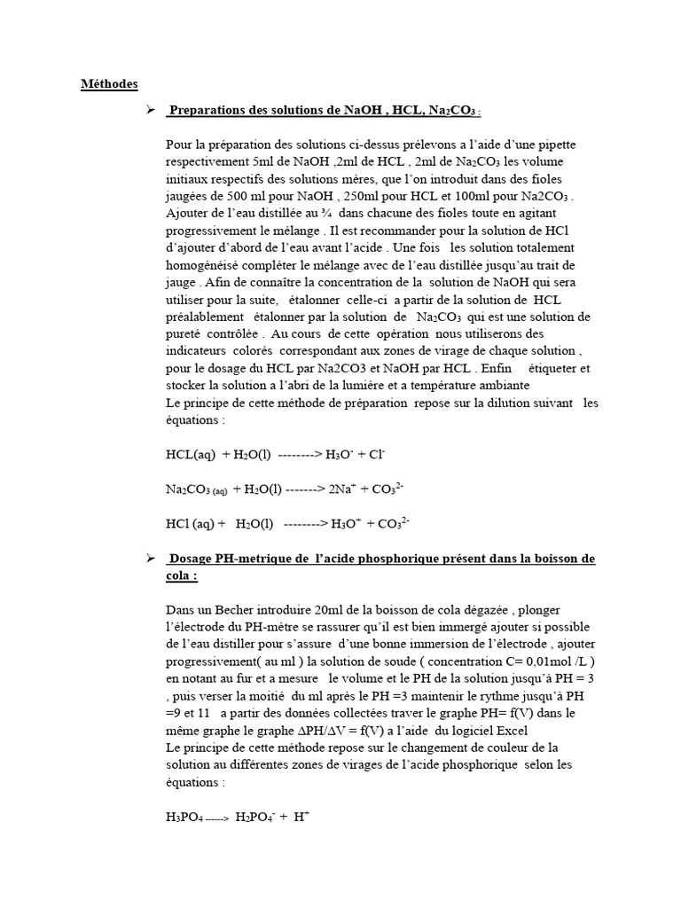 Préparation et dosage de solutions acides | PDF | Ph | Acide chlorhydrique