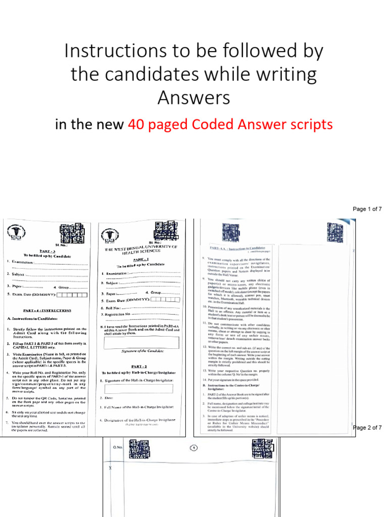 New 40 Paged Coded Answer Scripts - Important Instructions | PDF