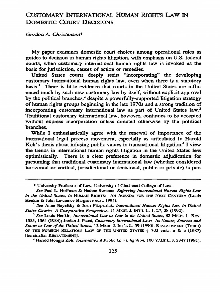 Customary International Human Rights Law in Domestic Court Decisi | PDF ...