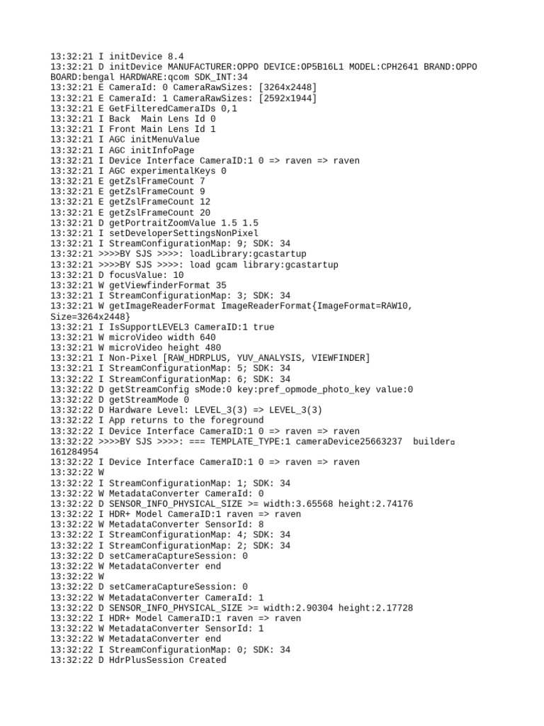 OPPO OP5B16L1 Camera Initialization Logs | PDF | Software Development ...