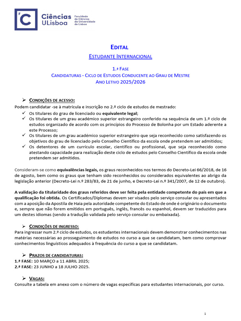 Edital Estudante Internacional 25 26 PT 2C 1fase v2 | PDF | Diploma ...
