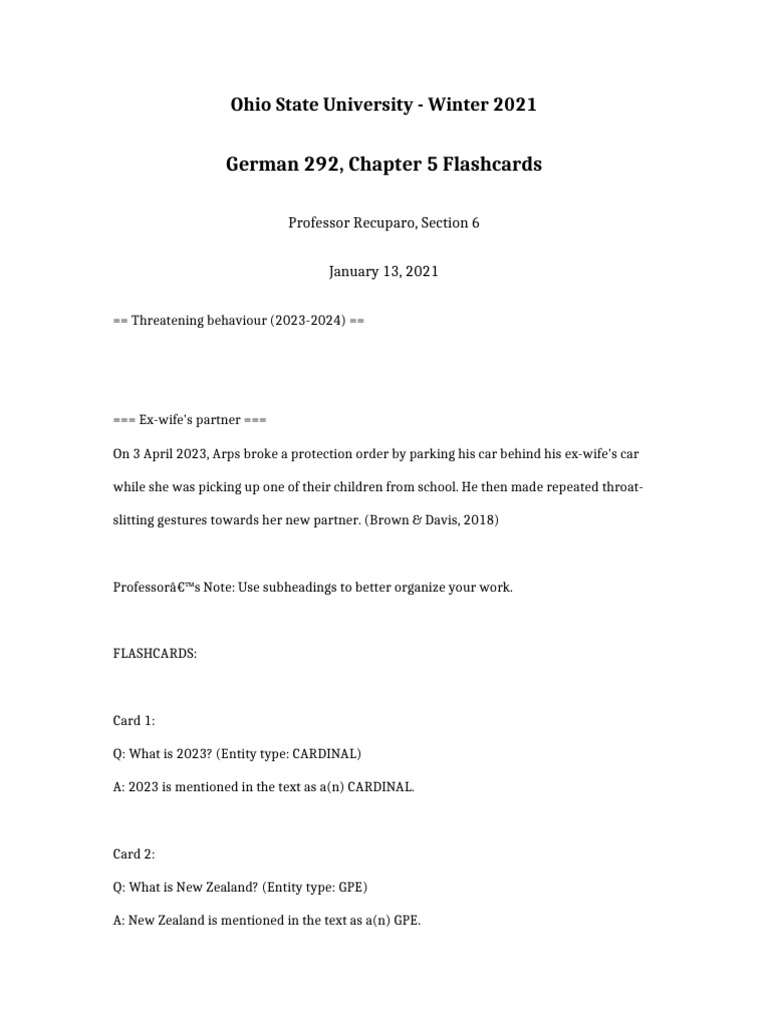 German 292 Chapter 5 Flashcards | PDF