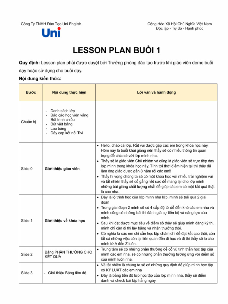 Lesson Plan mẫu 2 | PDF