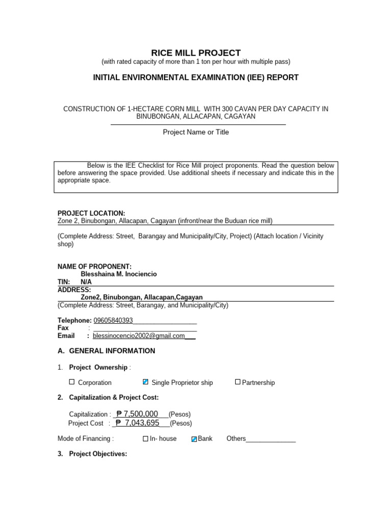 IEE Report for Cagayan Corn Mill Project | PDF | Waste | Waste Management