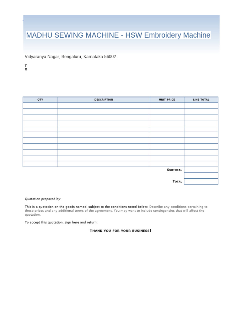 HSW Embroidery Machine Quotation | PDF