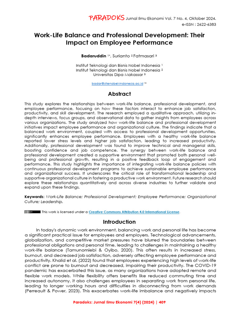 Work-Life Balance & Employee Performance | PDF | Work–Life Balance ...