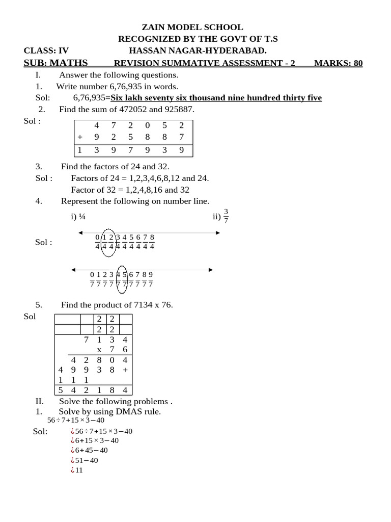 Class 4 Maths Revision Assessment | PDF | Numbers | Euclidean Geometry