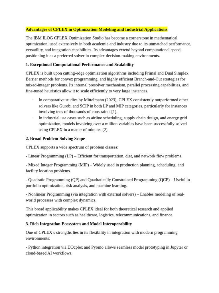 CPLEX: Powering Optimization Across Industries | PDF | Mathematical ...