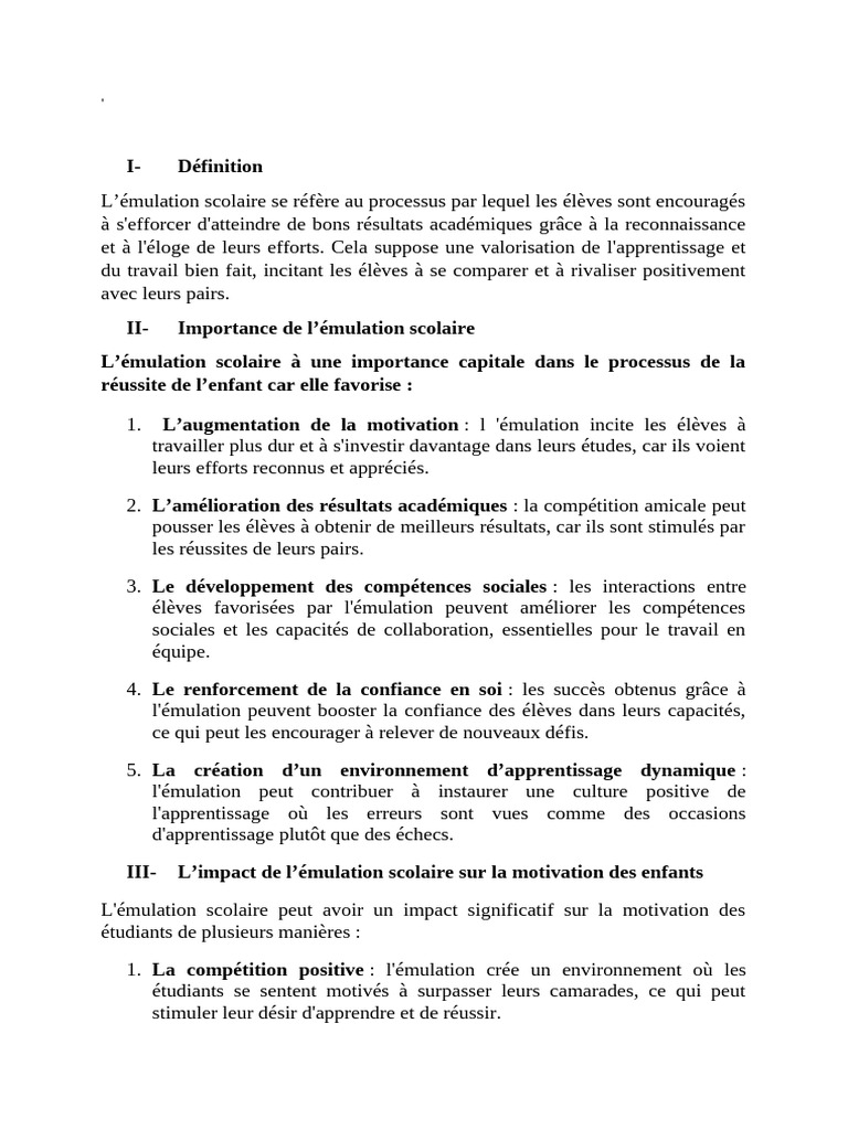 L'émulation scolaire : clés de succès | PDF | Motivation | Motivant