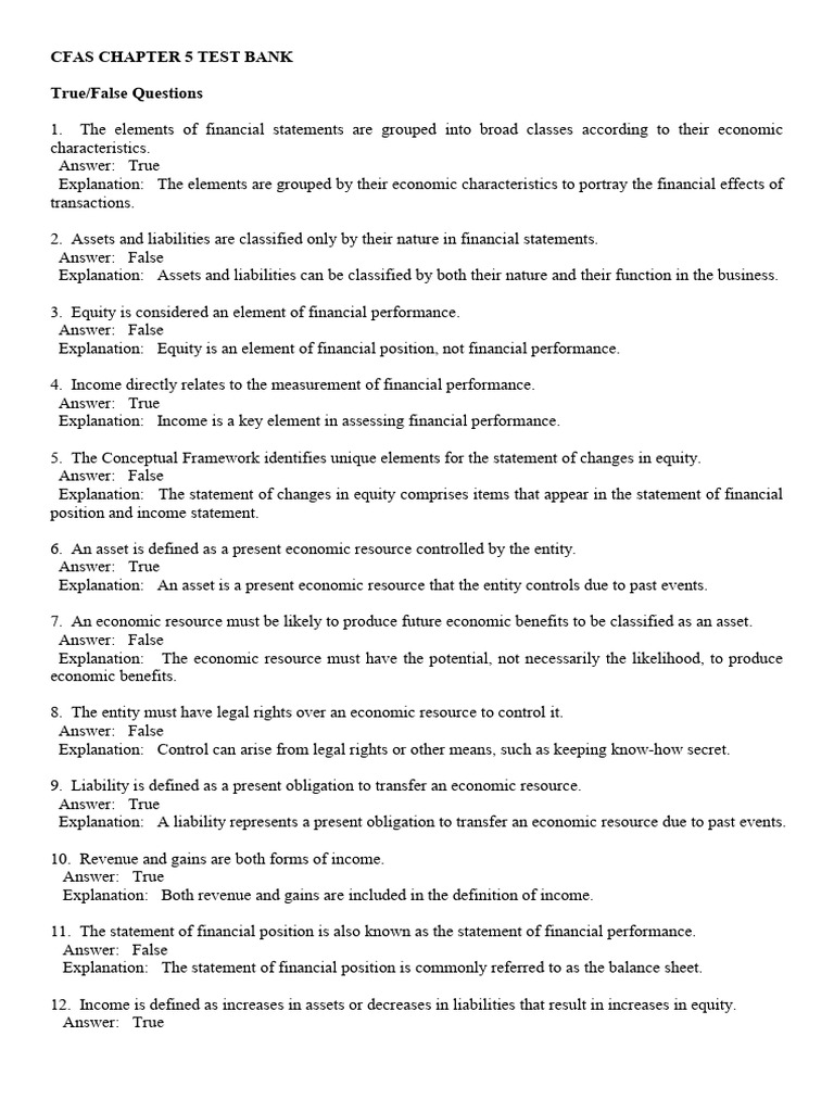 CFAS Chapter 5 Test Bank Answers | PDF | Expense | Equity (Finance)