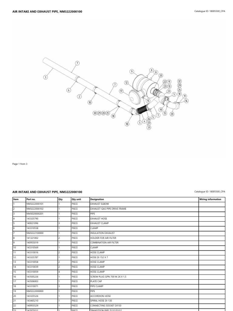 Air Intake Hose and Exhaust Parts List | PDF | Mechanical Engineering ...