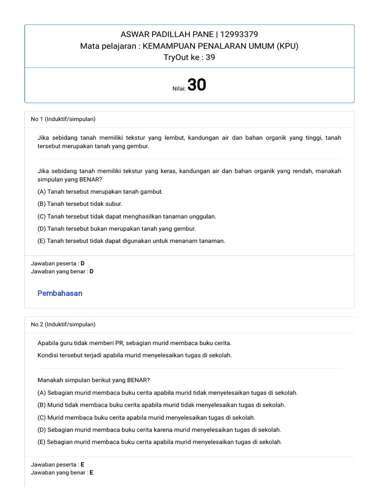 Simulasi Penalaran Umum KPU | PDF