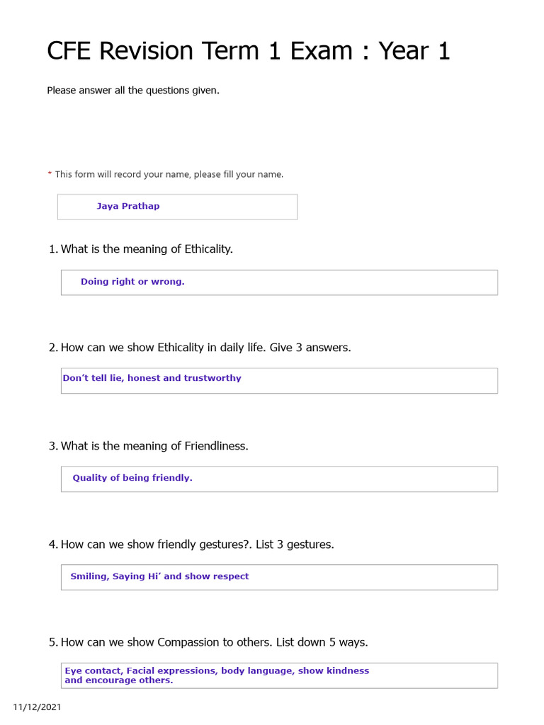 CFE Revision Term 1 Exam - Year 1 (Preview) Microsoft Forms | PDF