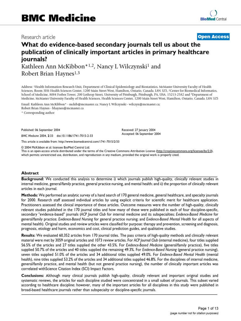 BMC Medicine | PDF | Evidence Based Medicine | Systematic Review