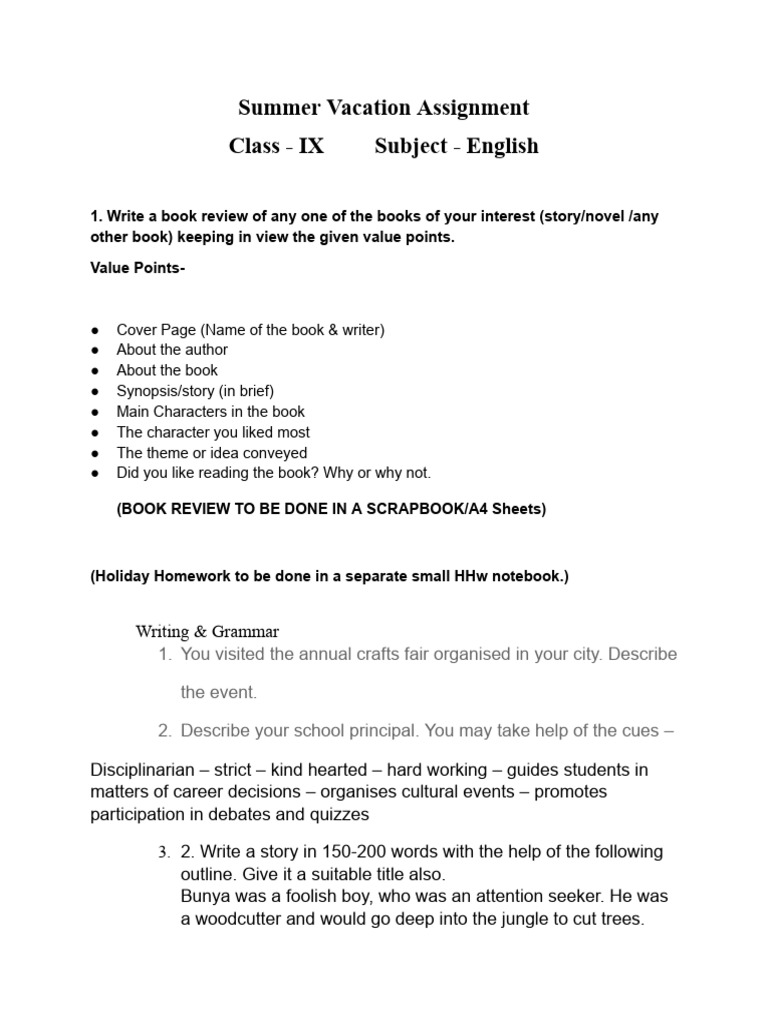 Class IX English Summer Assignment Guide | PDF