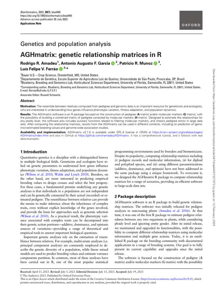 AGHmatrix: R Package for Genetic Matrices | PDF | Genetics | Ploidy