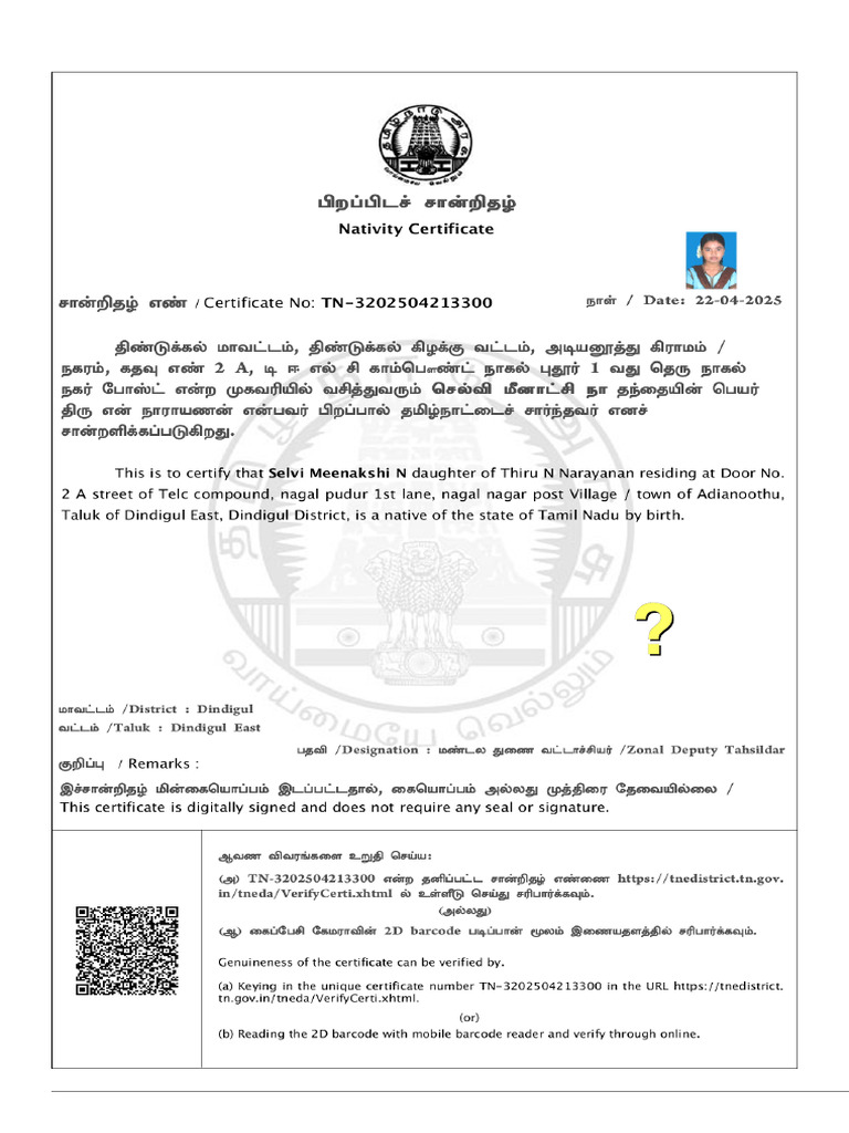Nativity Certificate | PDF