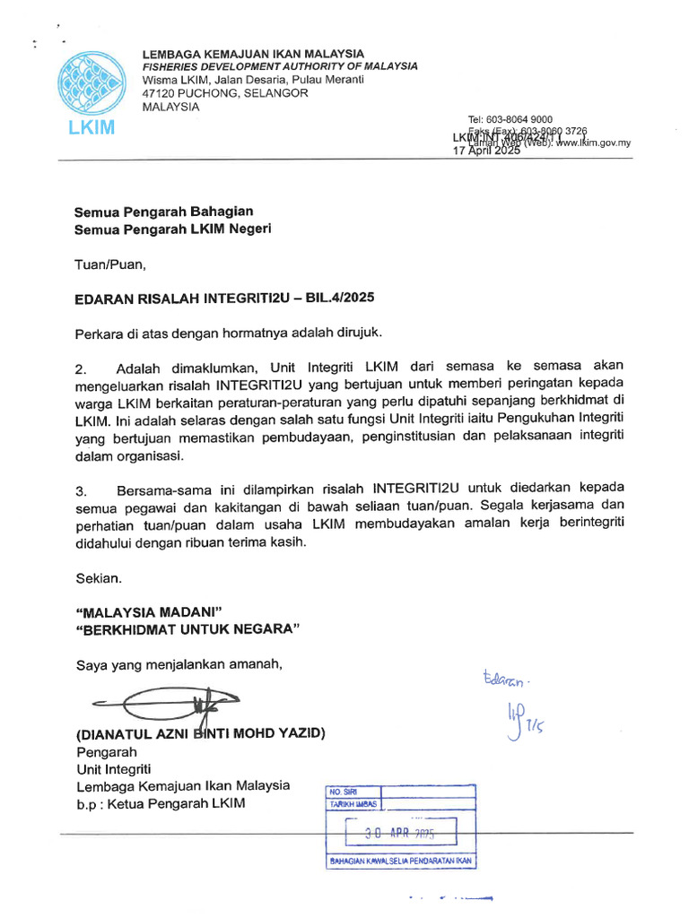 Edaran Risalah Integriti2u Bil 4 2025 | PDF