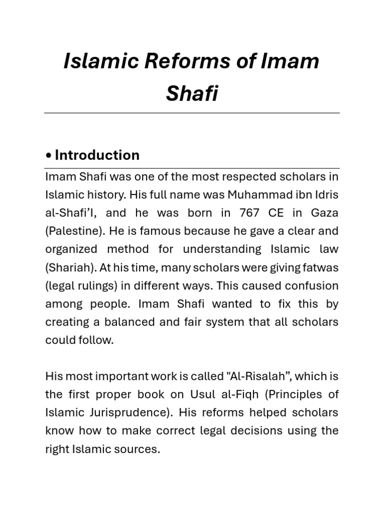Imam Shafi's Islamic Legal Reforms | PDF | Hadith | Sharia