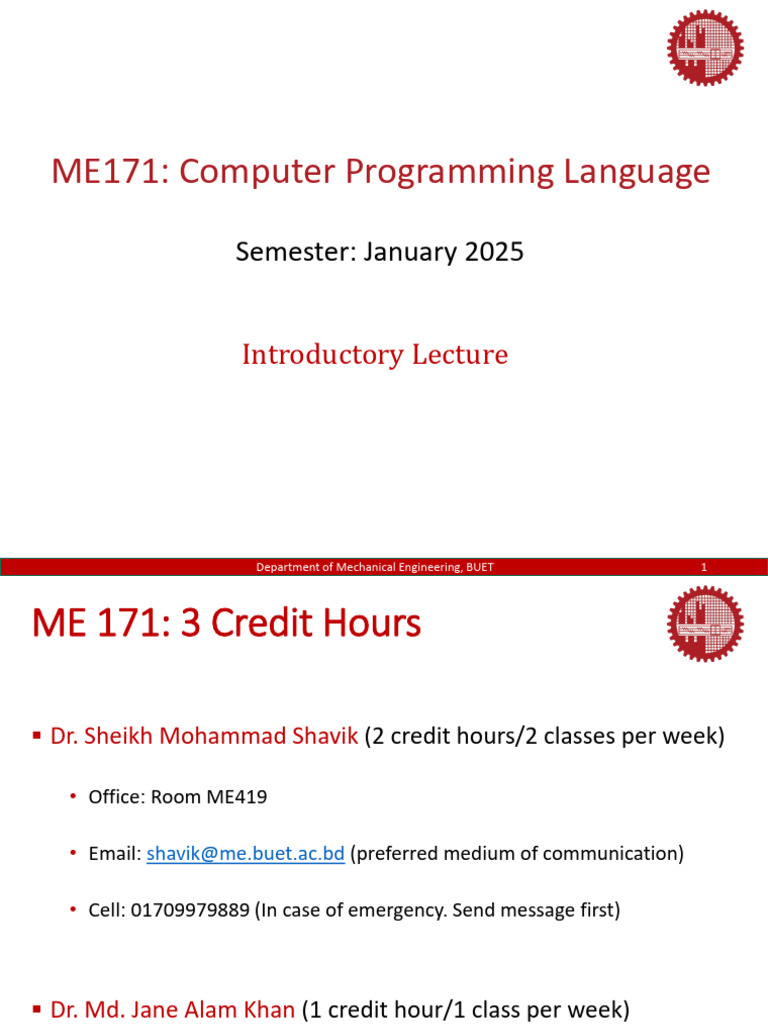Intro to Computer Programming ME171 | PDF | Integer (Computer Science ...