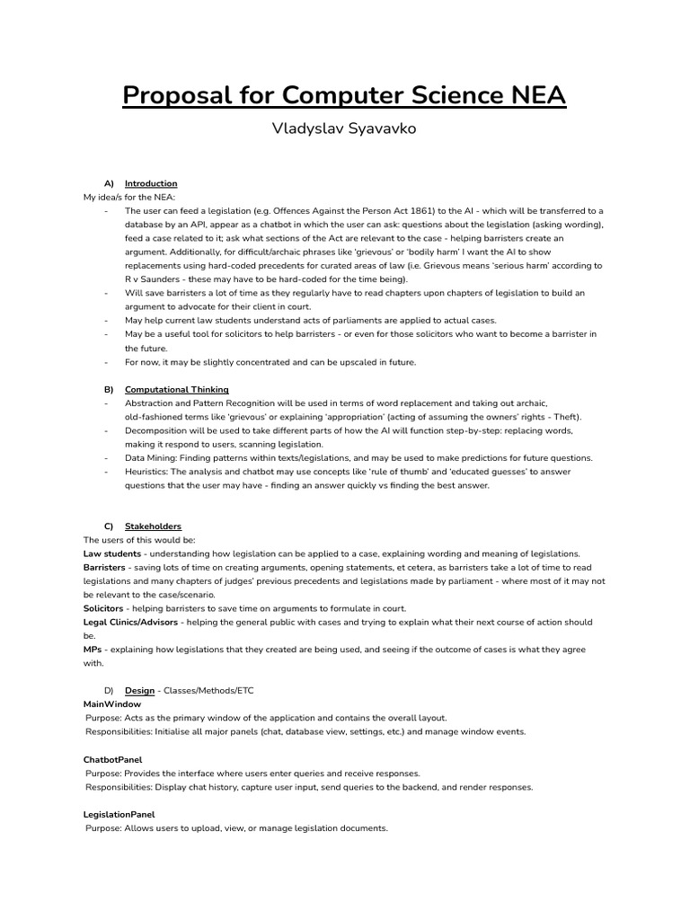 Proposal For Computer Science NEA - Vladyslav Syavavko | PDF ...