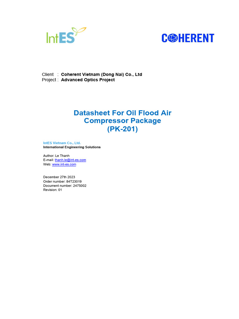 Oil Flood Air Compressor Datasheet | PDF | Mechanical Engineering ...