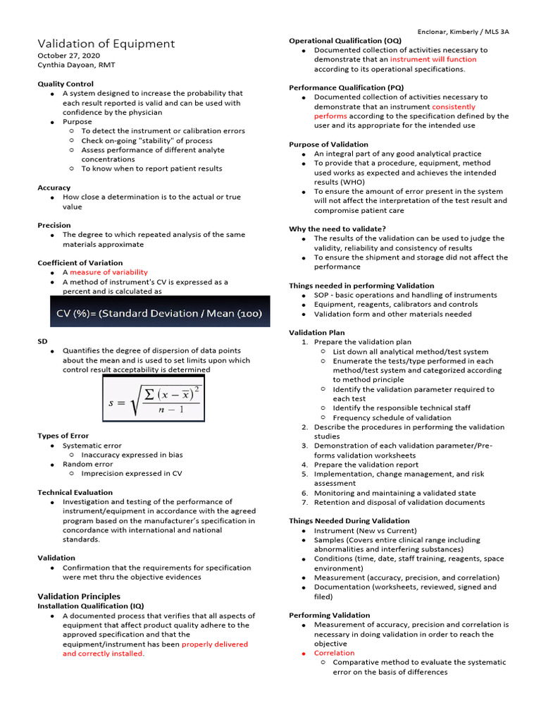 4 Validation of Equipment | PDF | Sensitivity And Specificity ...