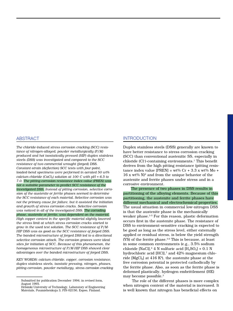 Chloride SCC in Duplex Stainless Steels | PDF | Stainless Steel | Corrosion